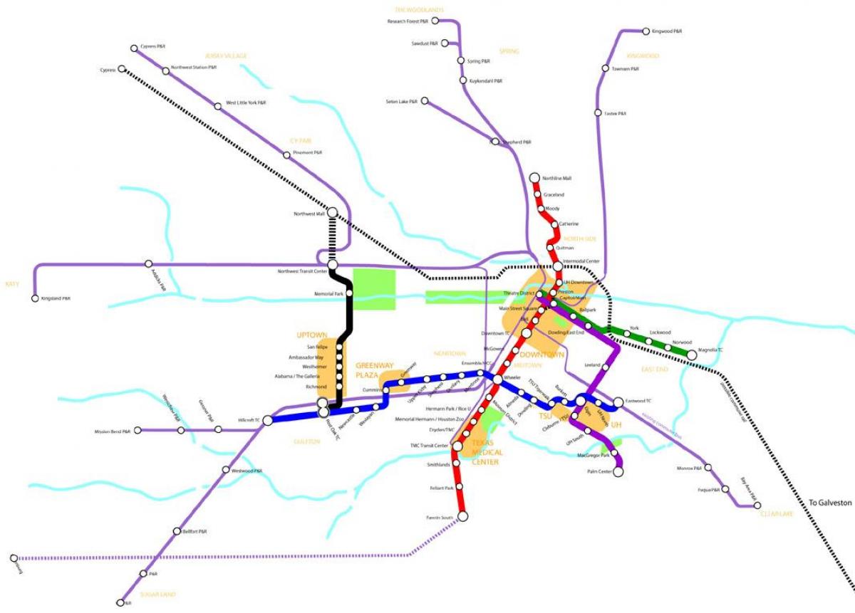 метро, төмөр замын Хьюстон газрын зураг